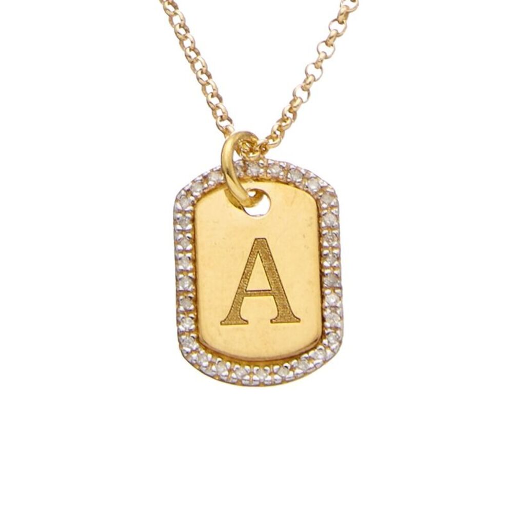 Meshmerise 18K Over Silver 0.20 Ct. Tw. Diamond Dog Tag Initial Necklace (A-Z),